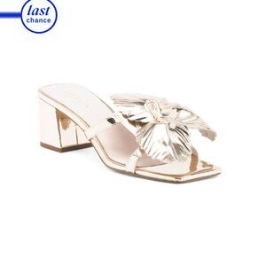 CECELIA NEW YORK Gold Leather Happy Heeled Floral Applique Sandals